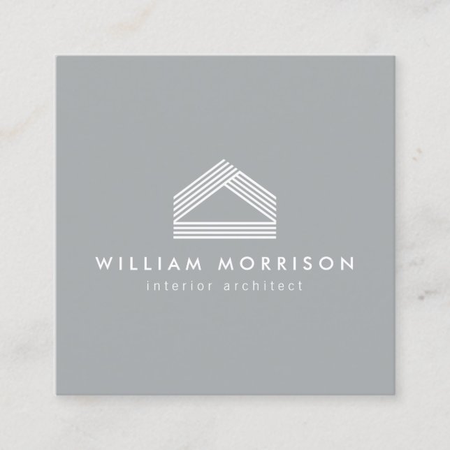 Modern Abstract Home Logo Gray Square Business Card (Front)
