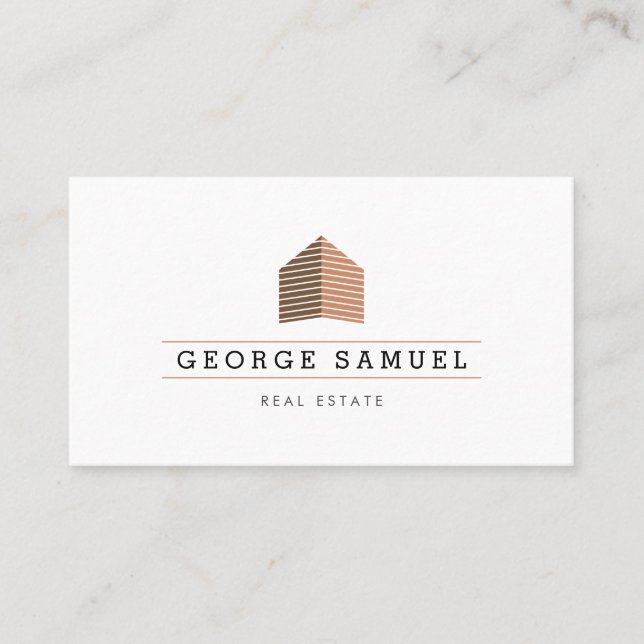 Modern Abstract Home Logo Realtor Golden Monogram Business Card (Front)