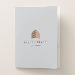 Modern Abstract Home Logo Realtor Gray Golden Pocket Folder