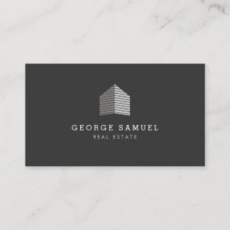 Modern Abstract Home Logo Realtor Gray White Business Card