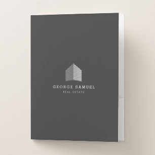 Modern Abstract Home Logo Realtor Light Ash Pocket Folder