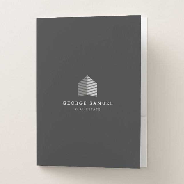 Modern Abstract Home Logo Realtor Light Ash Pocket Folder (Front)