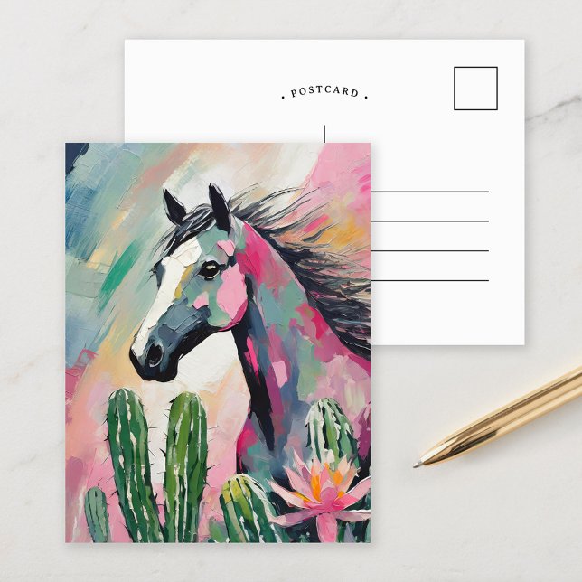 Modern Abstract Horse and Succulents Postcard (Creator Uploaded)