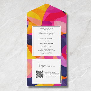 Modern Abstract Hot Pink QR code wedding All In One Invitation