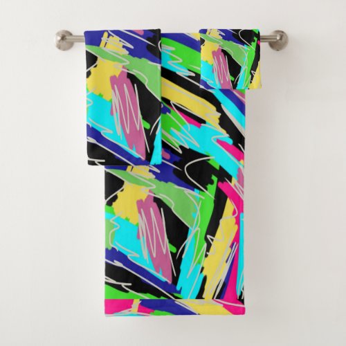 Modern Abstract in Rainbow Colors Bath Towel Set