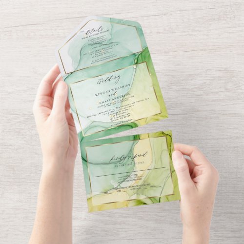 Modern Abstract Ink Lemon Yellow Green  All In One Invitation