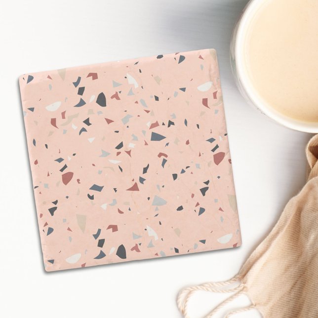Modern Abstract Italian Terrazzo Seamless Pattern Stone Coaster (In situ)