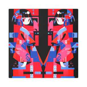 Modern Abstract Japanese Girl – Geometric Kimono Metal Print