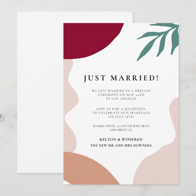 Modern abstract Just married wedding announcement (Front/Back)