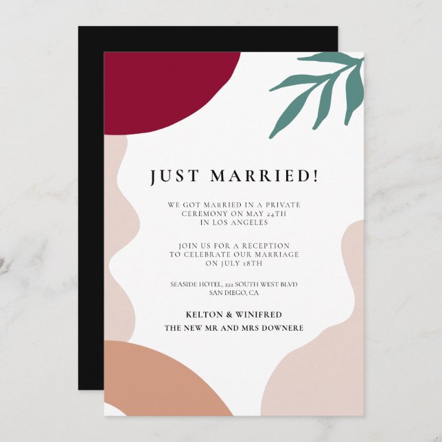 Modern abstract Just married wedding announcement (Front/Back)