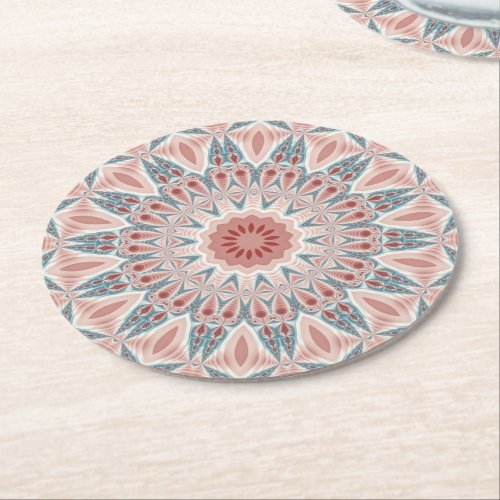 Modern Abstract Kaleidoscope Mandala Fractal Art Round Paper Coaster