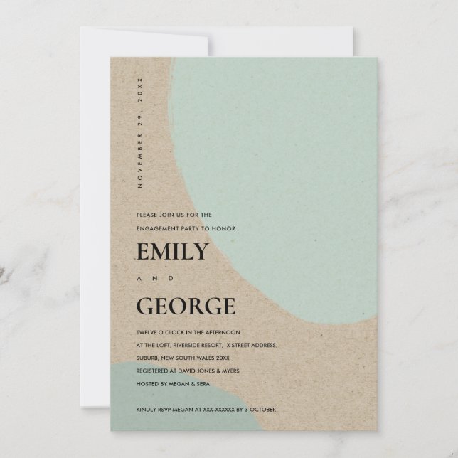 MODERN ABSTRACT KRAFT AQUA BLUE ENGAGEMENT INVITE (Front)