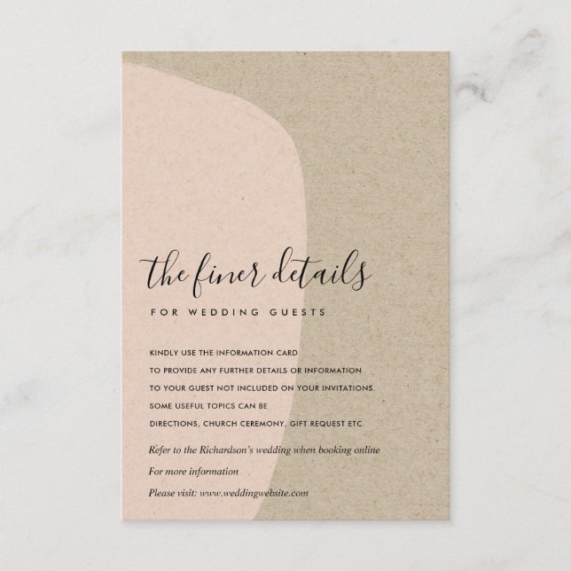 MODERN ABSTRACT KRAFT BLUSH PEACH WEDDING DETAIL ENCLOSURE CARD (Front)