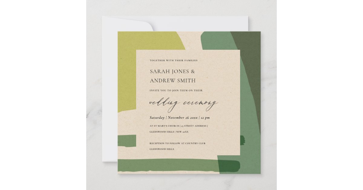 Lime Invitation Background MODERN ABSTRACT KRAFT LIME GREEN ARTISTIC WEDDING INVITATION | Zazzle