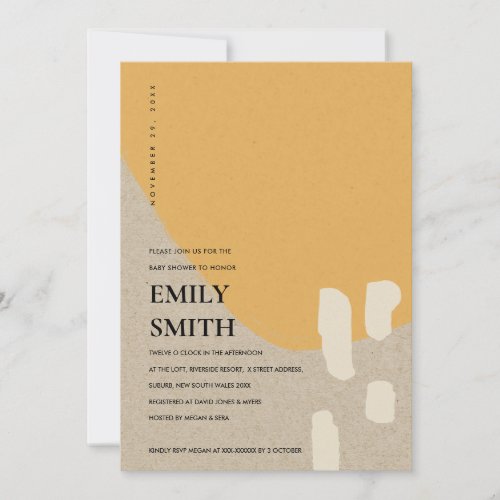 MODERN ABSTRACT KRAFT ORANGE BABY SHOWER INVITE