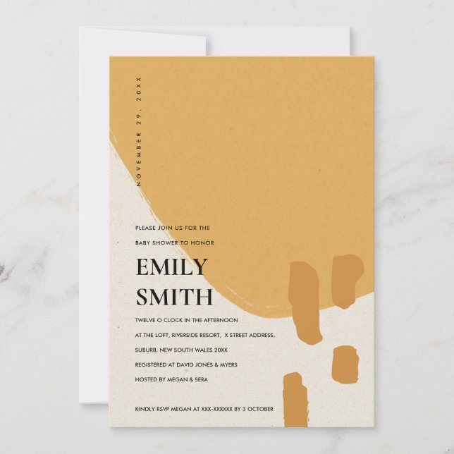 MODERN ABSTRACT KRAFT ORANGE BABY SHOWER INVITE (Front)