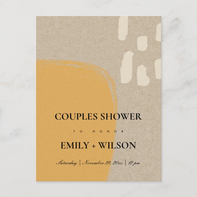 MODERN ABSTRACT KRAFT RUST ORANGE COUPLES SHOWER INVITATION POSTCARD (Front)