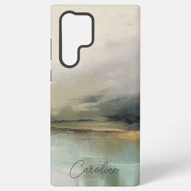 Modern Abstract Landscape Art Custom NameTeal Samsung Galaxy Case (Back)