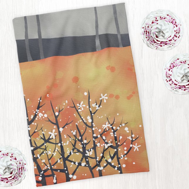 Modern Abstract Landscape Burnt Orange Kitchen Towel (Modern burnt orange abstract landscape art kitchen tea towel)