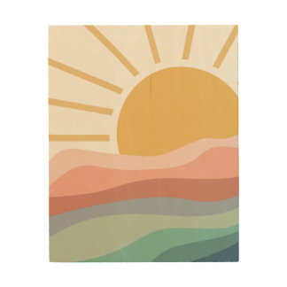 Modern Abstract Landscape Sun Wood Wall Art