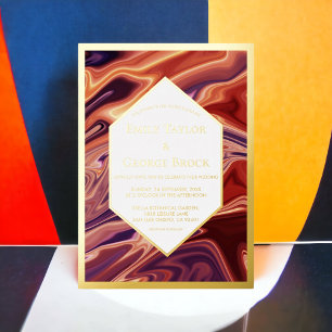 Modern Abstract Lava Painting Minimal Gold Wedding Foil Invitation