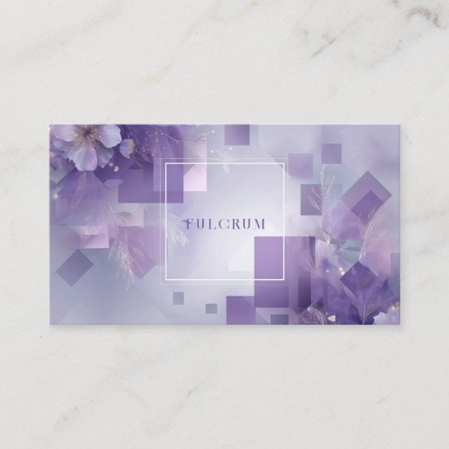 Modern Abstract Lavender Floral Gold Geometric Business Card (Front)