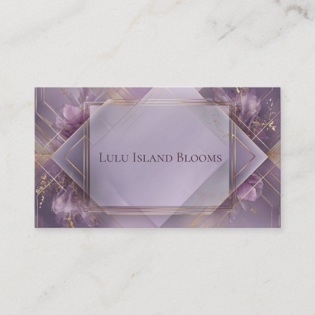 Modern Abstract Lavender Gold Geometric Floral Business Card (Front)