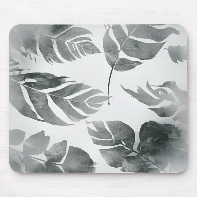 Modern Abstract Leaves Monochrome Nature Design Mouse Pad (Front)