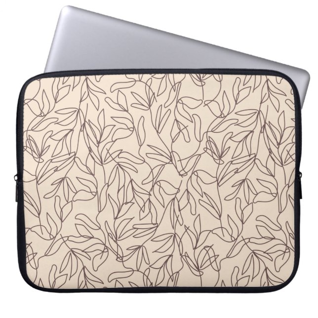 Modern abstract leaves pattern boho line art  laptop sleeve (Front)