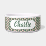 Modern Abstract Leaves Pattern Monogram Bowl<br><div class="desc">This pet bowl features a modern leaves pattern in green and pink. Simply add your script calligraphy pet's name to the bowl via the customize it button in the menu! Exclusively designed for you by Happy Dolphin Studio.</div>