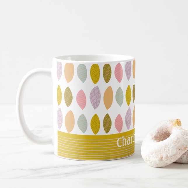 Modern Abstract Leaves Pattern Personalized Coffee Mug (With Donut)