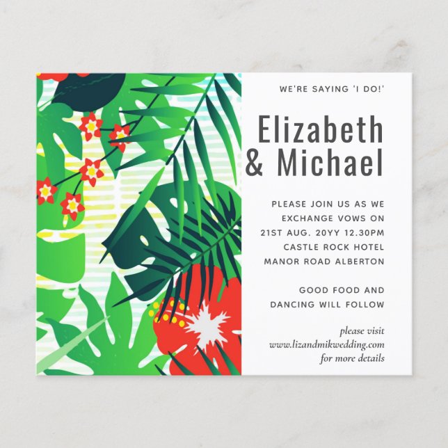 Modern Abstract Leaves Tropical Wedding Invite (Front)