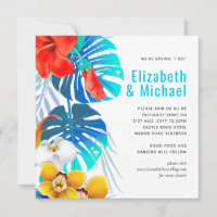 Modern Abstract Leaves Tropical Wedding Invites
