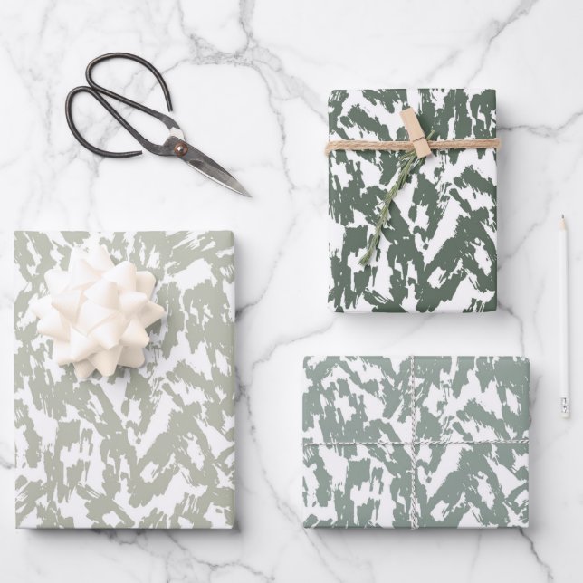 Modern Abstract Leopard Print Sage Green Set  Wrapping Paper Sheets (Front)