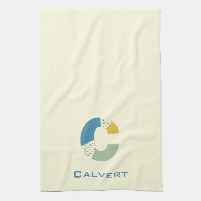 Modern Abstract Letter C Monogram Initial Kitchen Towel (Vertical)