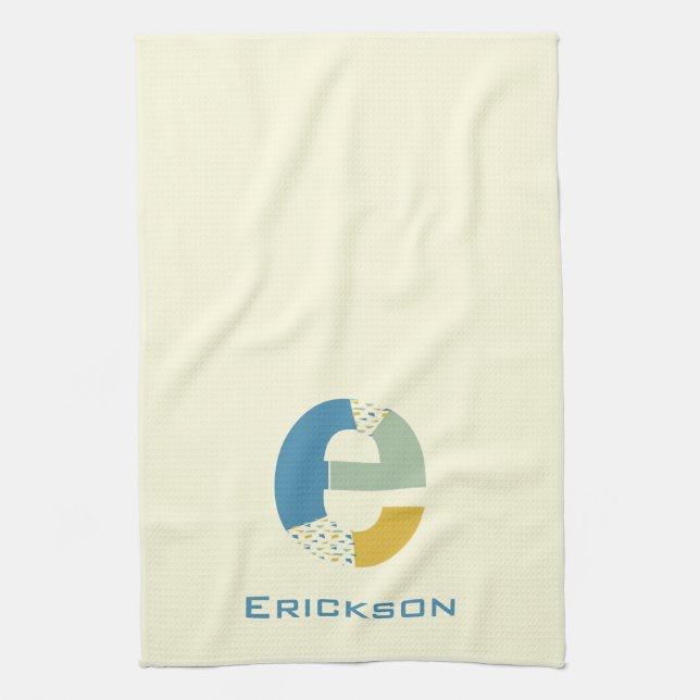 Modern Abstract Letter E Monogram Initial Kitchen Towel (Vertical)