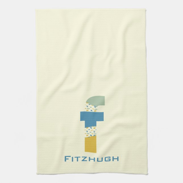 Modern Abstract Letter F Monogram Initial Kitchen Towel (Vertical)
