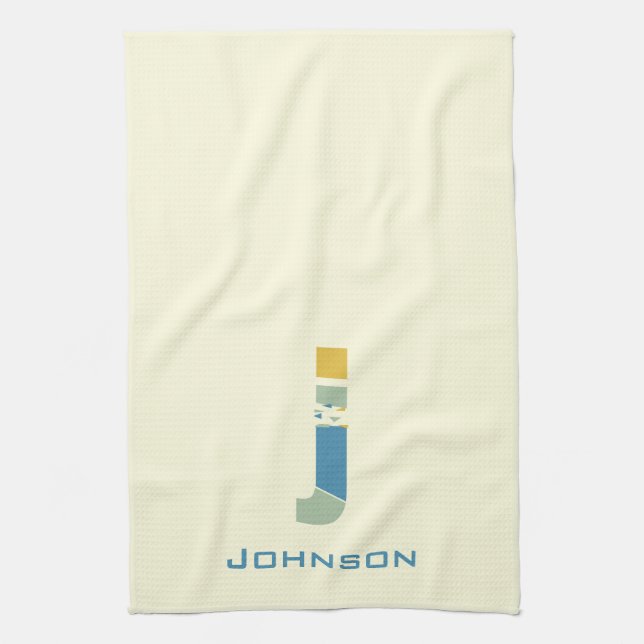 Modern Abstract Letter J Monogram Initial Kitchen Towel (Vertical)