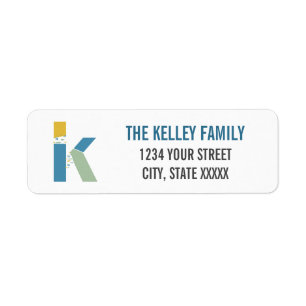 Modern Abstract Letter K Monogram Initial Address Label