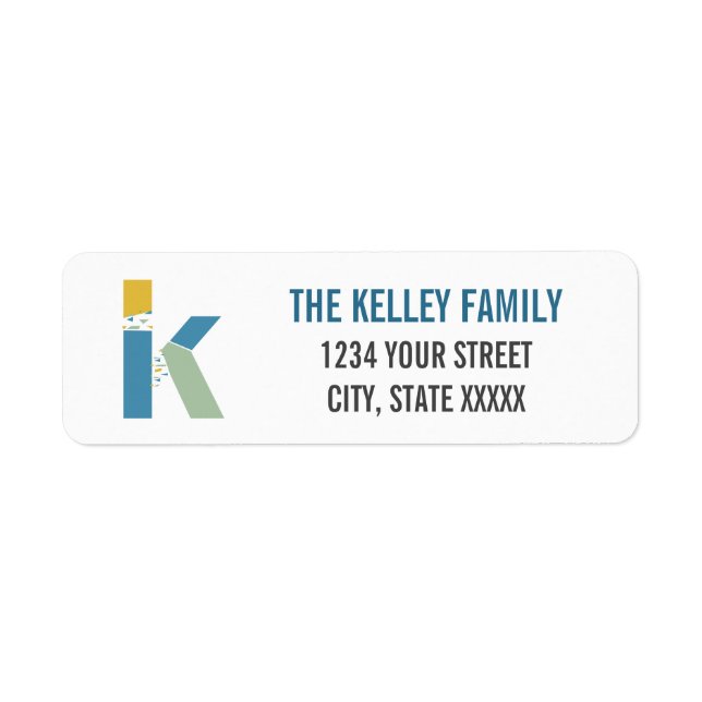 Modern Abstract Letter K Monogram Initial Address Label (Front)