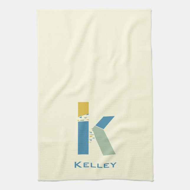 Modern Abstract Letter K Monogram Initial Kitchen Towel (Vertical)