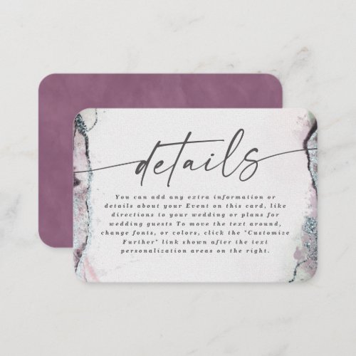 Modern Abstract Light Lilac Purple Wedding Details Enclosure Card