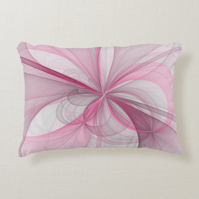 Modern Abstract Light Pink Gray Fractal Design Accent Pillow (Front)