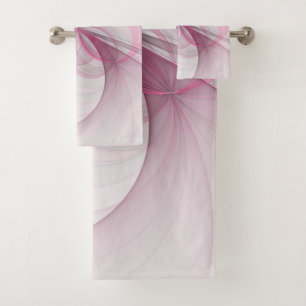 Modern Abstract Light Pink Gray Fractal Design Bath Towel Set