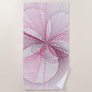 Modern Abstract Light Pink Gray Fractal Design Beach Towel