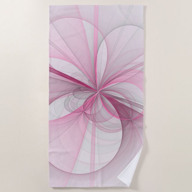 Modern Abstract Light Pink Gray Fractal Design Beach Towel (Front)