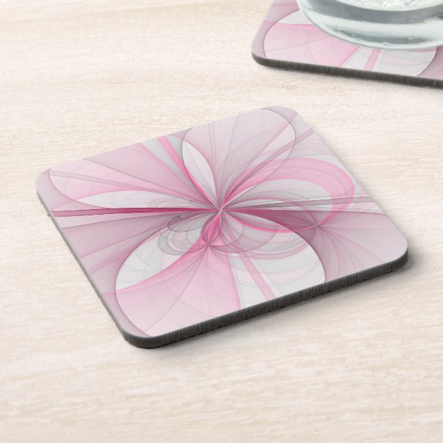 Modern Abstract Light Pink Gray Fractal Design Beverage Coaster (Left Side)