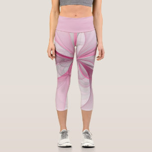 Modern Abstract Light Pink Gray Fractal Design Capri Leggings