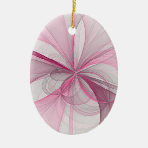 Modern Abstract Light Pink Gray Fractal Design Ceramic Ornament