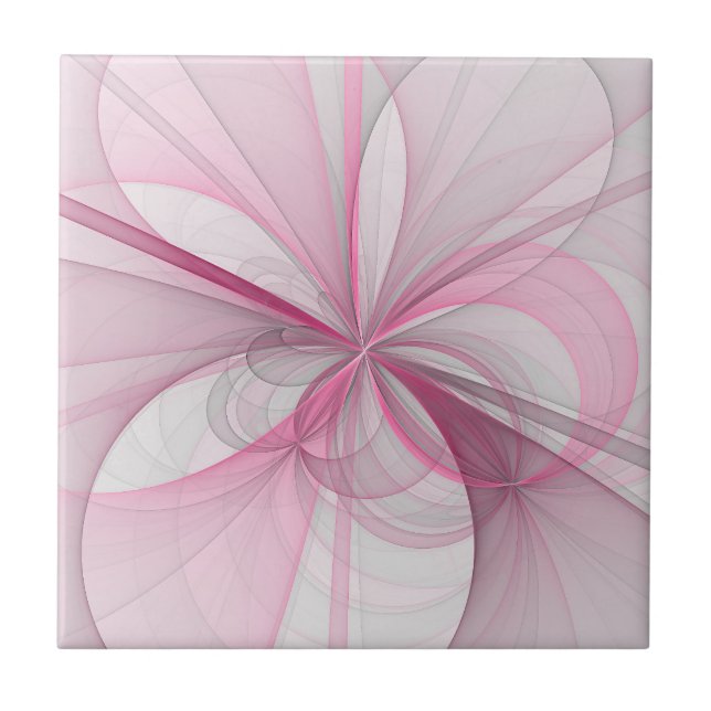 Modern Abstract Light Pink Gray Fractal Design Ceramic Tile (Front)